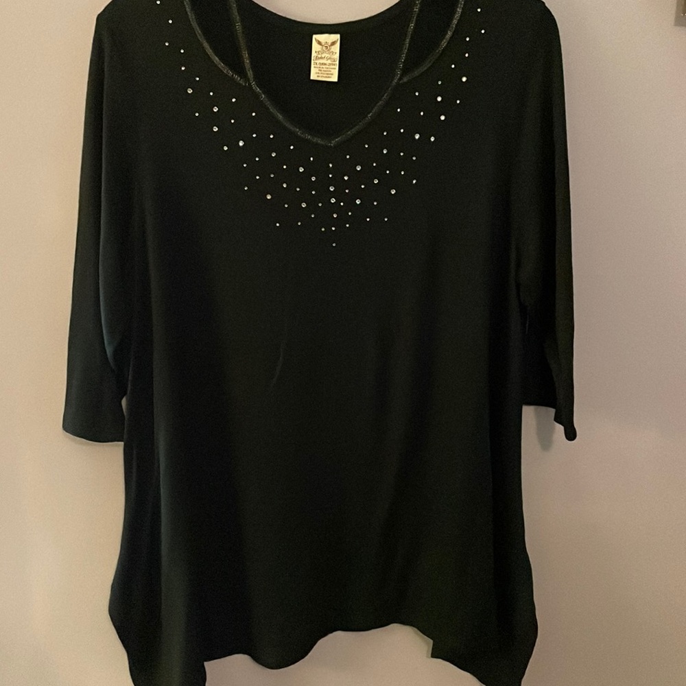 Faded glory Blouse Black with Crystal Accents size 2X